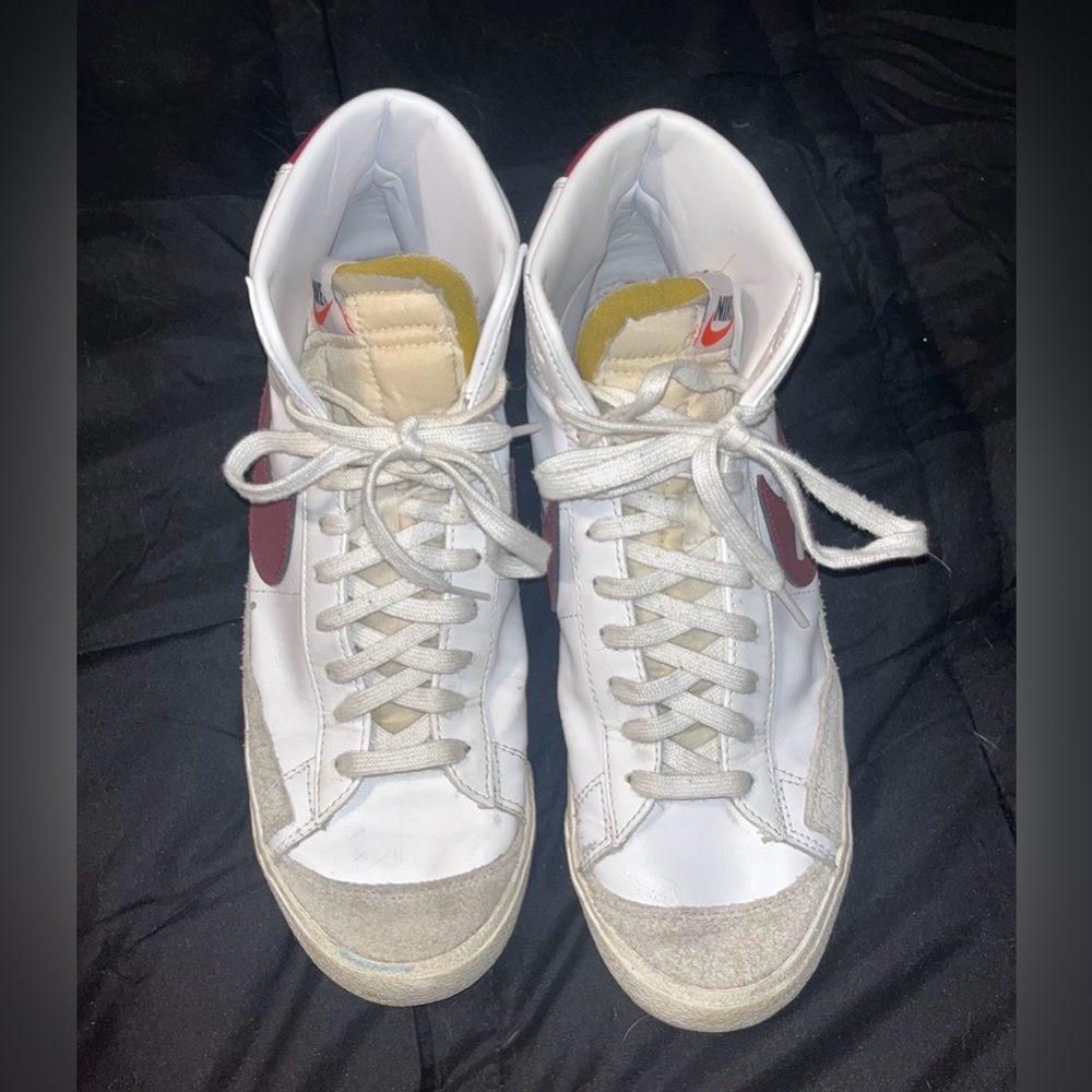 Nike White and Maroon High-Top Sneakers